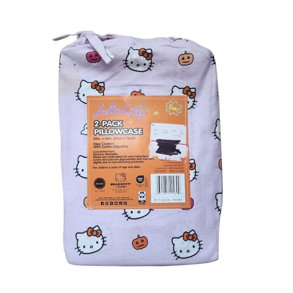 HELLO KITTY Sanrio Halloween 2-Pack Pillowcases Pumpkins‎ Ghosts Pink NEW